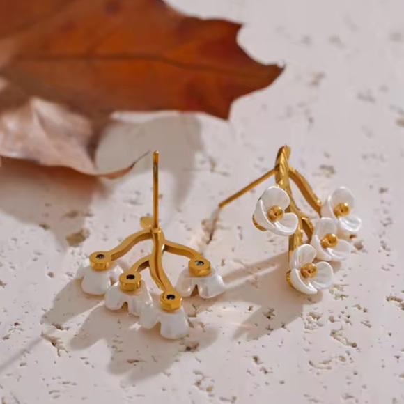 Delicate Cherry Blossom Gold Statement Earrings - Picture 9 of 17